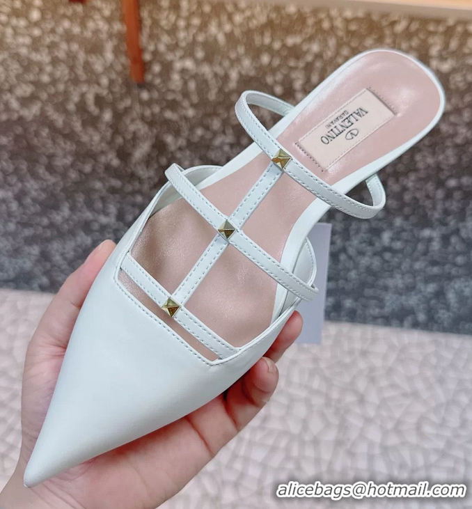 Stylish Valentino Garavani Rockstud Wispy Leather Flat Mules White 6060907