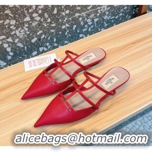 Sophisticated Valentino Garavani Rockstud Wispy Leather Flat Mules Red 6060907