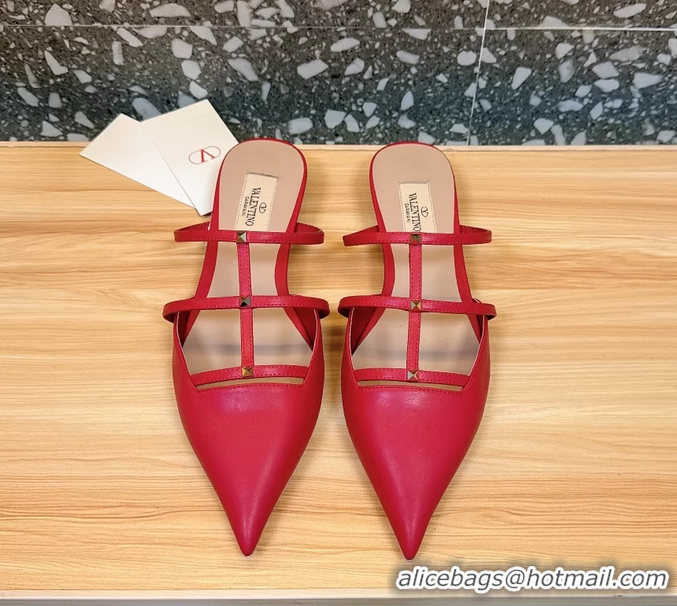 Sophisticated Valentino Garavani Rockstud Wispy Leather Flat Mules Red 6060907