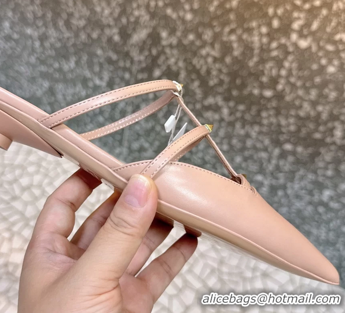 Top Design Valentino Garavani Rockstud Wispy Leather Flat Mules Nude 6060907