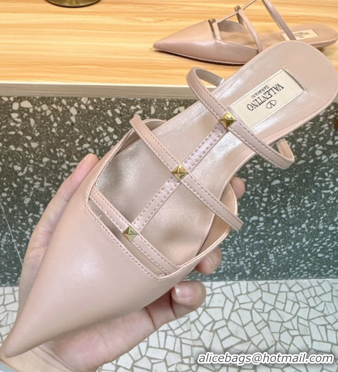 Top Design Valentino Garavani Rockstud Wispy Leather Flat Mules Nude 6060907