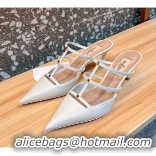 Trendy Design Valentino Garavani Rockstud Wispy Leather High Heeled Mules White 65MM 6060908