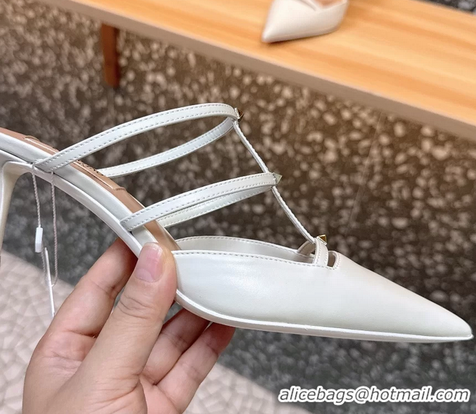 Trendy Design Valentino Garavani Rockstud Wispy Leather High Heeled Mules White 65MM 6060908