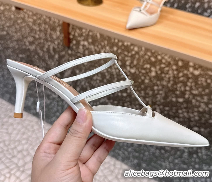 Trendy Design Valentino Garavani Rockstud Wispy Leather High Heeled Mules White 65MM 6060908