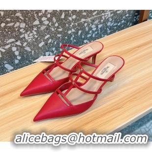 Unique Discount Valentino Garavani Rockstud Wispy Leather High Heeled Mules Red 65MM 6060908