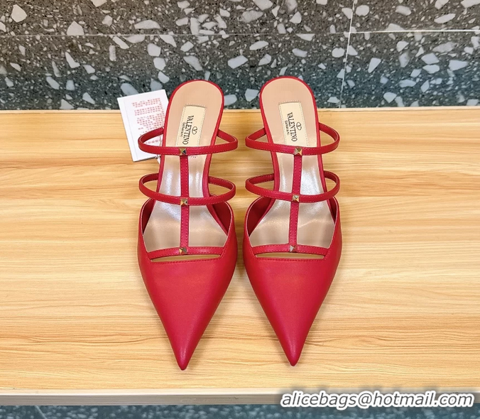 Unique Discount Valentino Garavani Rockstud Wispy Leather High Heeled Mules Red 65MM 6060908