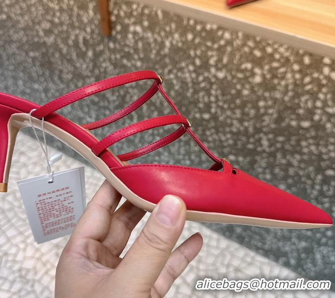 Unique Discount Valentino Garavani Rockstud Wispy Leather High Heeled Mules Red 65MM 6060908