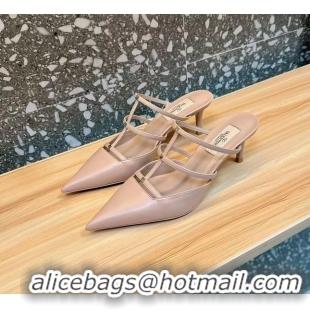 Duplicate Valentino Garavani Rockstud Wispy Leather High Heeled Mules Light Pink 65MM 6060908