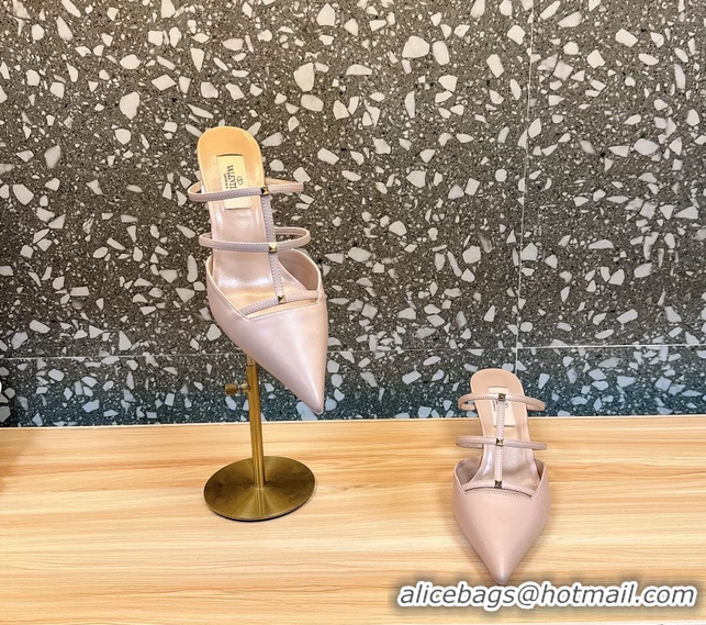 Duplicate Valentino Garavani Rockstud Wispy Leather High Heeled Mules Light Pink 65MM 6060908