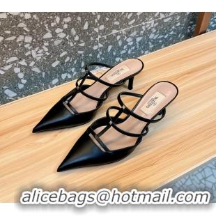 Lower Price Valentino Garavani Rockstud Wispy Leather High Heeled Mules Black 65MM 6060908