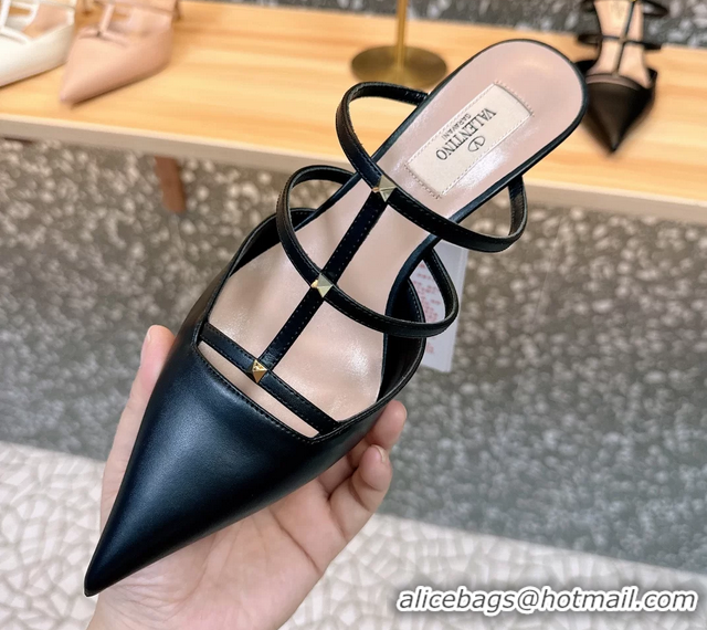 Lower Price Valentino Garavani Rockstud Wispy Leather High Heeled Mules Black 65MM 6060908