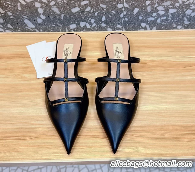 Hot Style Valentino Garavani Rockstud Wispy Leather Flat Mules Black 6060909