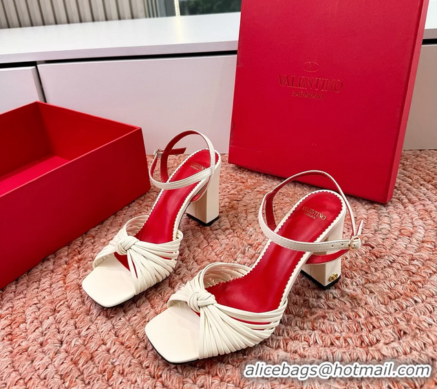 Cheap Valentino Annet High Heeled Sandals White Kidskin Leather 6060910