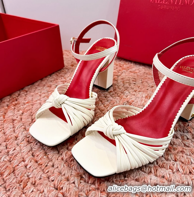 Cheap Valentino Annet High Heeled Sandals White Kidskin Leather 6060910