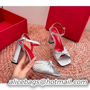 Sumptuous Valentino Annet High Heeled Sandals Silver Kidskin Leather 6060910