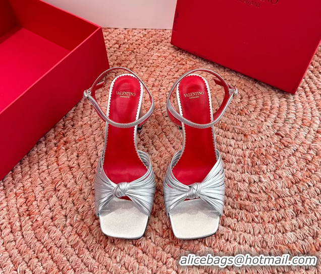 Sumptuous Valentino Annet High Heeled Sandals Silver Kidskin Leather 6060910