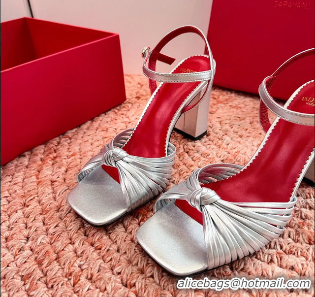 Sumptuous Valentino Annet High Heeled Sandals Silver Kidskin Leather 6060910