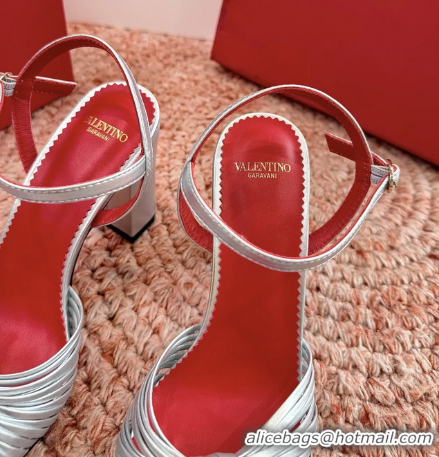 Sumptuous Valentino Annet High Heeled Sandals Silver Kidskin Leather 6060910