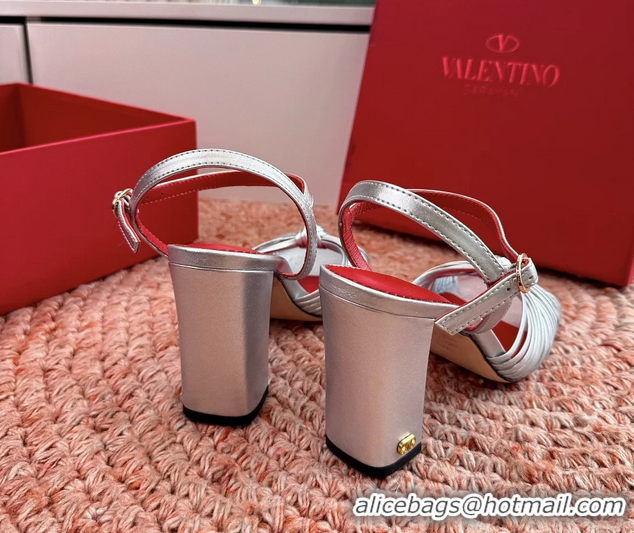 Sumptuous Valentino Annet High Heeled Sandals Silver Kidskin Leather 6060910