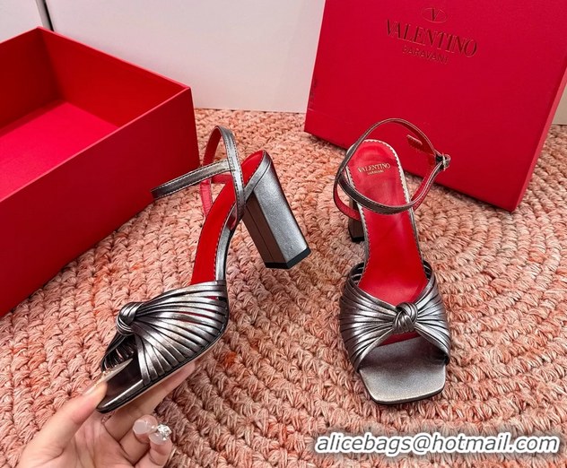 Buy Fashionable Valentino Annet High Heeled Sandals Gray Silver Kidskin Leather 6060910