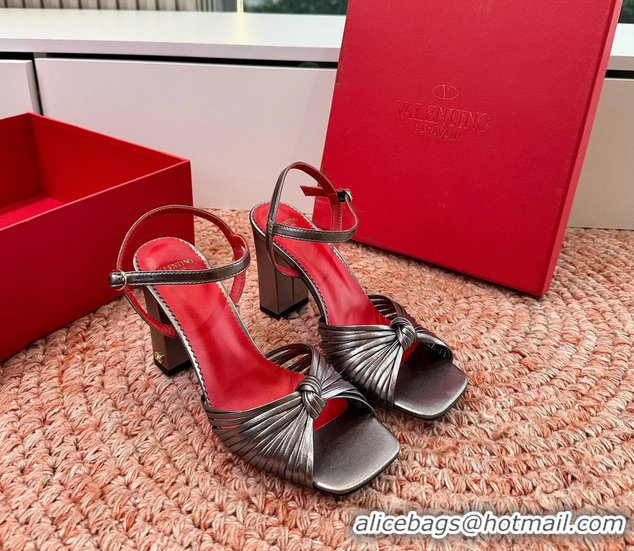 Buy Fashionable Valentino Annet High Heeled Sandals Gray Silver Kidskin Leather 6060910