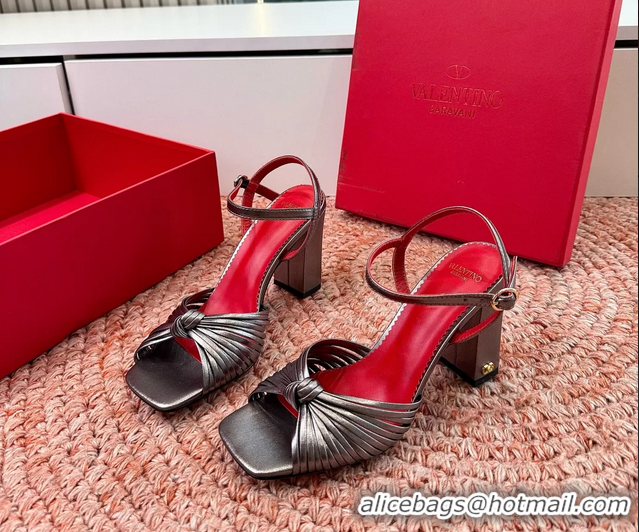 Buy Fashionable Valentino Annet High Heeled Sandals Gray Silver Kidskin Leather 6060910
