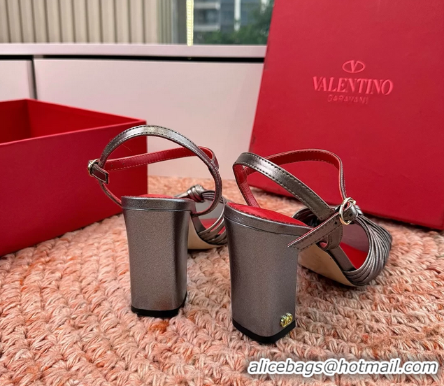 Buy Fashionable Valentino Annet High Heeled Sandals Gray Silver Kidskin Leather 6060910