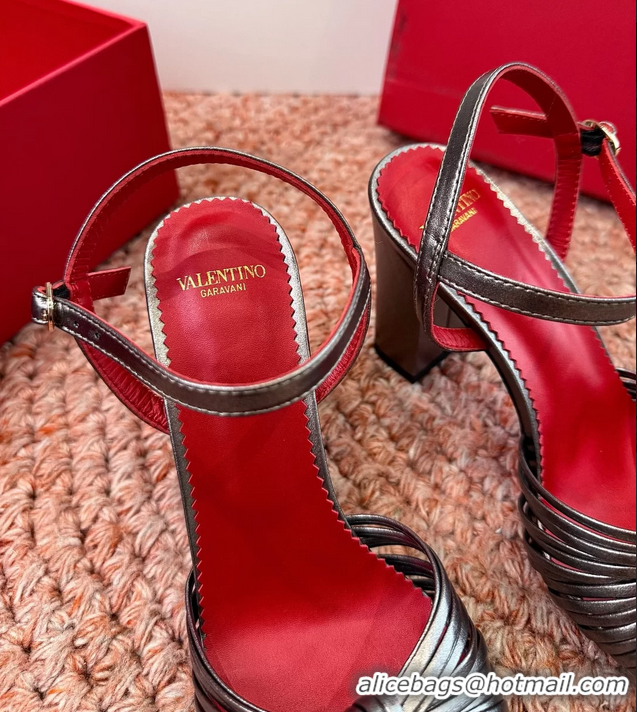 Buy Fashionable Valentino Annet High Heeled Sandals Gray Silver Kidskin Leather 6060910
