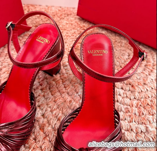 Buy Luxury Valentino Annet High Heeled Sandals Burgundy Kidskin Leather 6060910