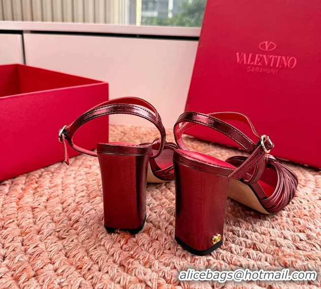 Buy Luxury Valentino Annet High Heeled Sandals Burgundy Kidskin Leather 6060910