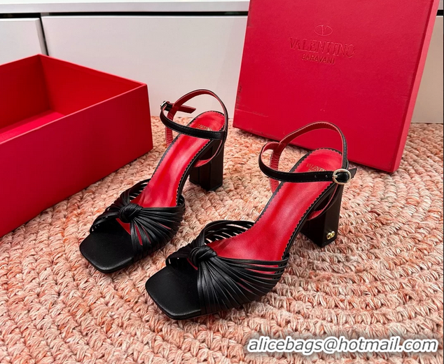Discount Valentino Annet High Heeled Sandals Black Kidskin Leather 6060910
