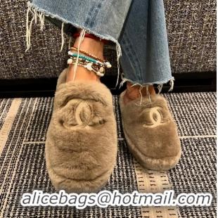 ​Grade Design Chanel Wool Fur Flat Mules 910006 Light Brown 2026