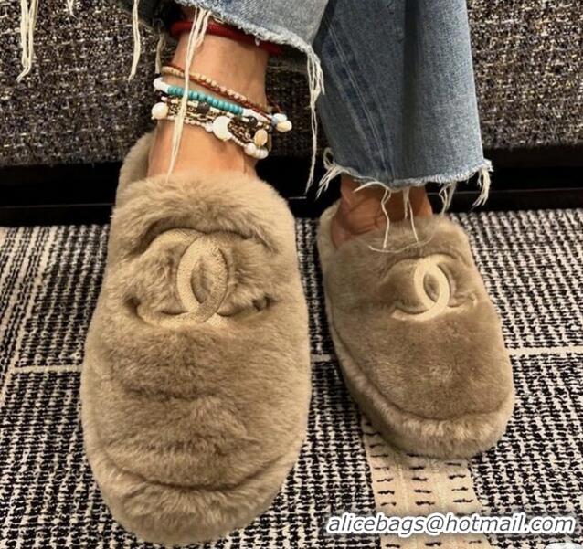 ​Grade Design Chanel Wool Fur Flat Mules 910006 Light Brown 2026