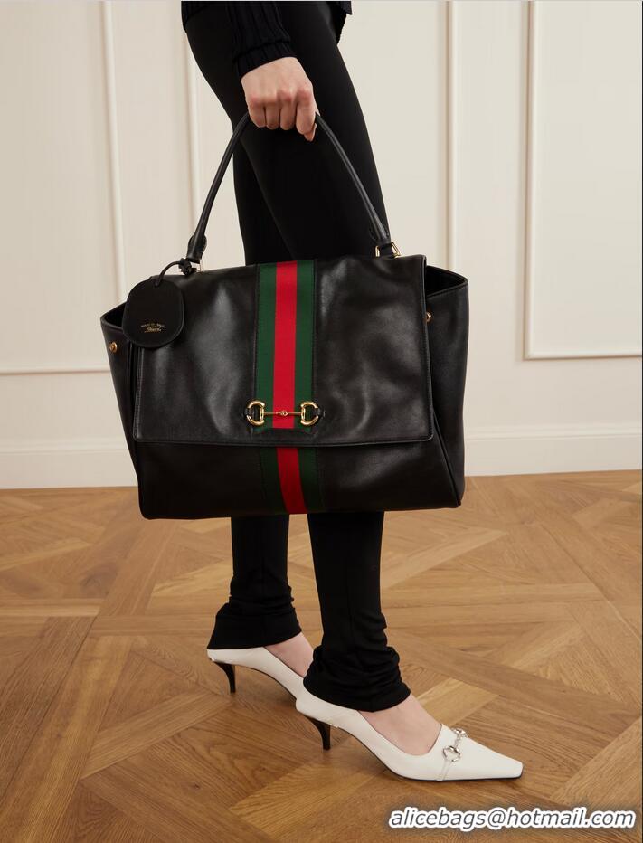 Top Grade Gucci Paparazzo Medium Top Handle Bag ‎Soft Leather 875018 Black