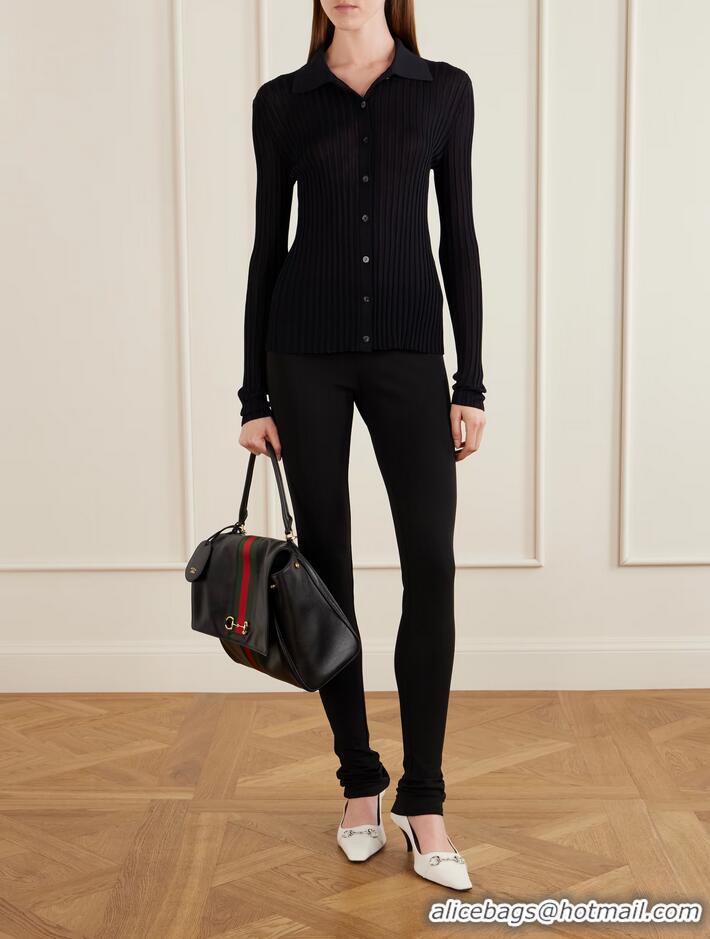 Top Grade Gucci Paparazzo Medium Top Handle Bag ‎Soft Leather 875018 Black