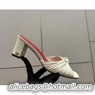 Best Price Valentino Garavani White Leather Annet Heeled Slides Mules Sandals 6061001