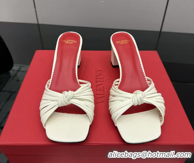 Best Price Valentino Garavani White Leather Annet Heeled Slides Mules Sandals 6061001