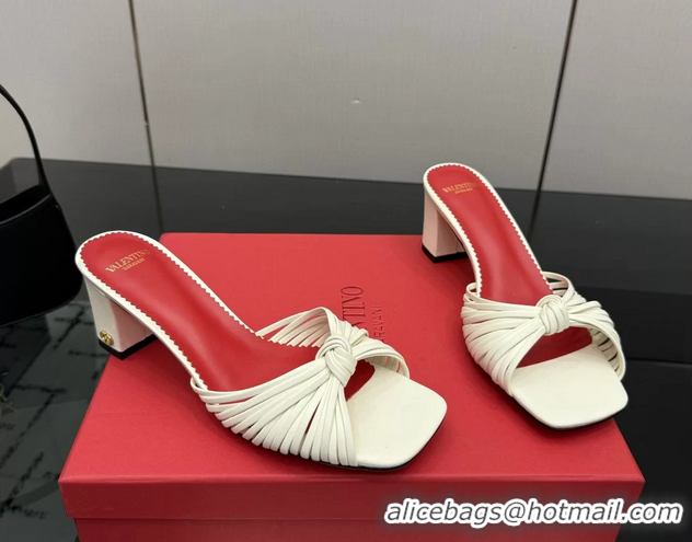Best Price Valentino Garavani White Leather Annet Heeled Slides Mules Sandals 6061001