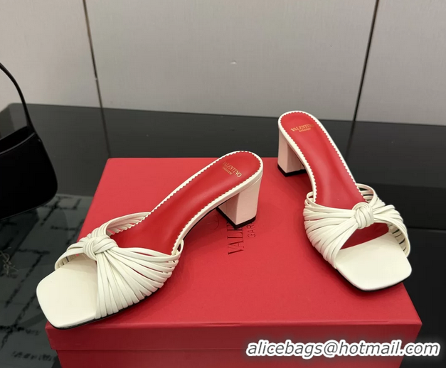 Best Price Valentino Garavani White Leather Annet Heeled Slides Mules Sandals 6061001