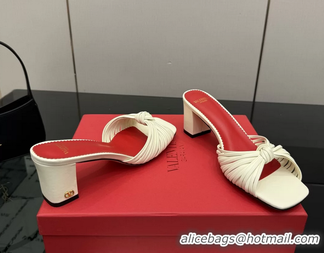 Best Price Valentino Garavani White Leather Annet Heeled Slides Mules Sandals 6061001