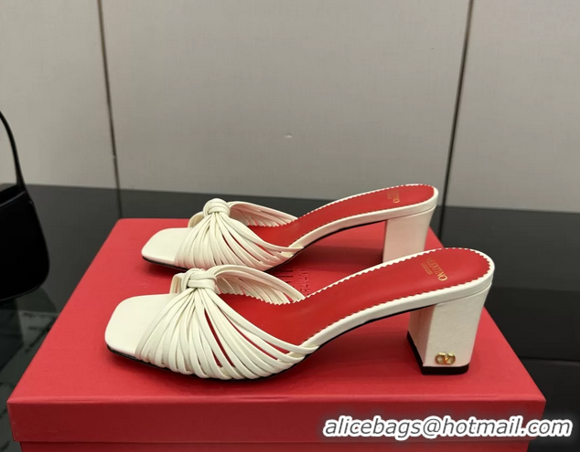 Best Price Valentino Garavani White Leather Annet Heeled Slides Mules Sandals 6061001