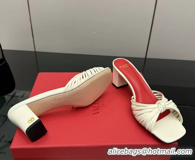 Best Price Valentino Garavani White Leather Annet Heeled Slides Mules Sandals 6061001