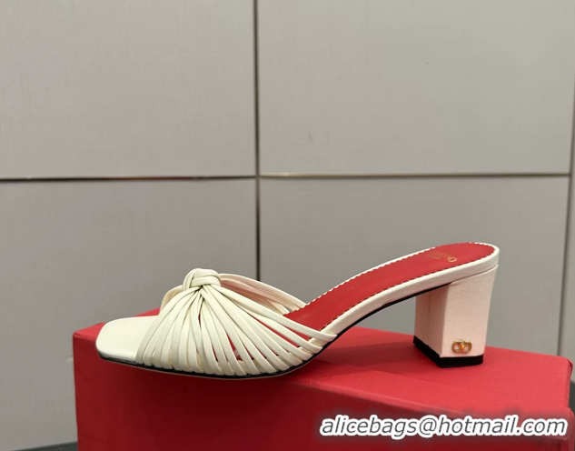Best Price Valentino Garavani White Leather Annet Heeled Slides Mules Sandals 6061001