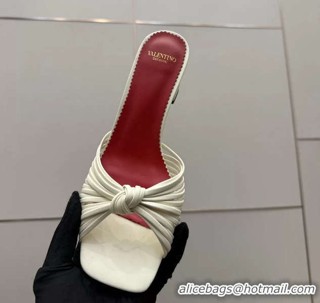 Best Price Valentino Garavani White Leather Annet Heeled Slides Mules Sandals 6061001