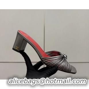 Top Grade Valentino Garavani Silver Leather Annet Heeled Slides Mules Sandals 6061001