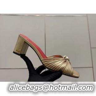 Grade Quality Valentino Garavani Gold Leather Annet Heeled Slides Mules Sandals 6061001