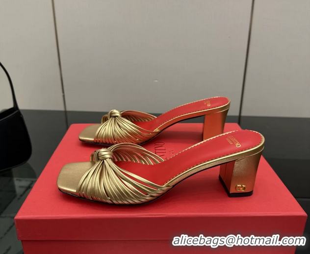 Grade Quality Valentino Garavani Gold Leather Annet Heeled Slides Mules Sandals 6061001