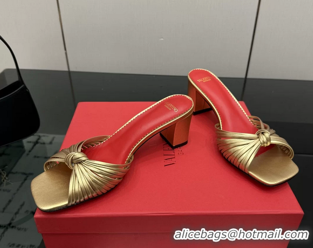 Grade Quality Valentino Garavani Gold Leather Annet Heeled Slides Mules Sandals 6061001