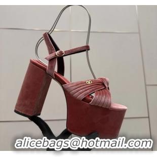 Popular Style Valentino Garavani Crasher Velvet Platform High Heeled Sandals Pink 6061002