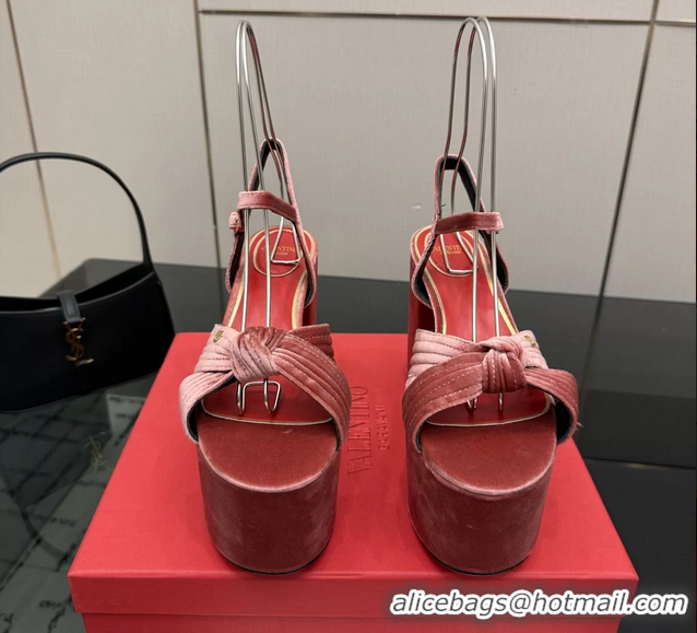Popular Style Valentino Garavani Crasher Velvet Platform High Heeled Sandals Pink 6061002